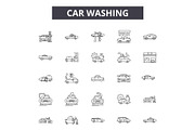Car washing line icons, signs set