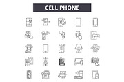 Cell phone line icons, signs set