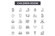 Children room line icons, signs set