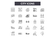 City line icons, signs set, vector