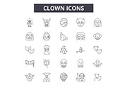 Clown line icons, signs set, vector