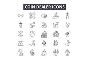 Coin dealer line icons, signs set