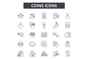 Coins line icons, signs set, vector