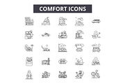 Comfort line icons, signs set