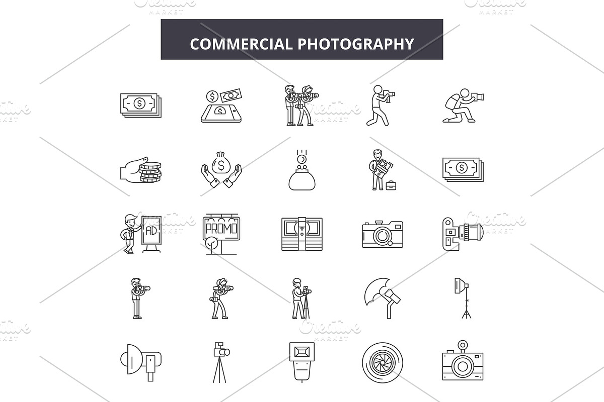 Commercial photography line icons in Illustrations - product preview 8