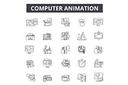 Computer animation line icons, signs