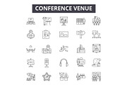 Conference venue line icons, signs