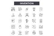 Invention line icons, signs set