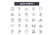 Kids party line icons, signs set
