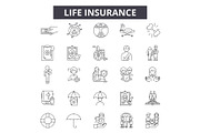 Life insurance line icons, signs set