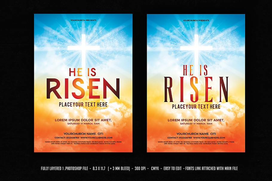 Hi is Risen Worship Flyer in Flyer Templates - product preview 8