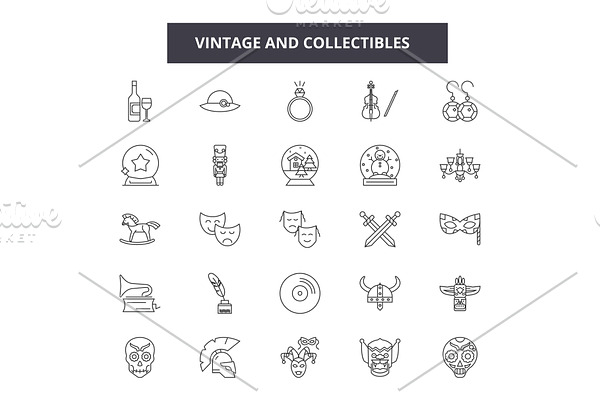 Vintage and collectibles line icons