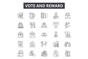 Vote and reward line icons, signs