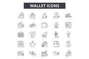 Wallet line icons, signs set, vector