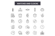 Watches and clocks line icons, signs