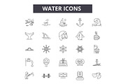 Water line icons, signs set, vector