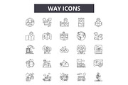 Way line icons, signs set, vector