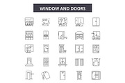 Window and doors line icons, signs