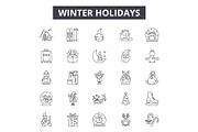 Winter holidays line icons, signs