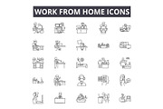 Work from home line icons, signs set