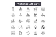 Working place line icons, signs set