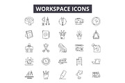 Workspace line icons, signs set