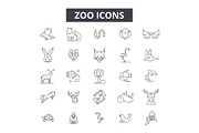 Zoo line icons, signs set, vector