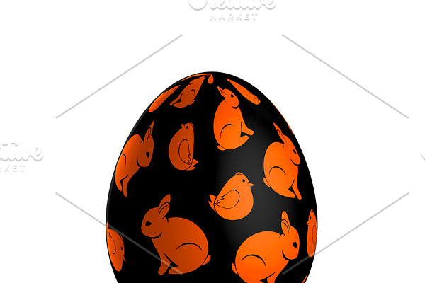Black Easter egg with birds & bunnie