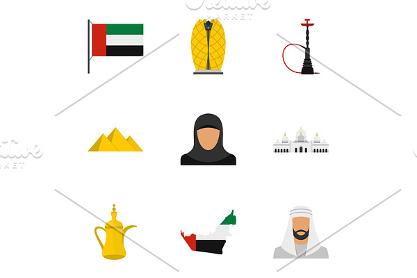 United Arab Emirates icons set, flat