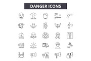 Danger line icons, signs set, vector