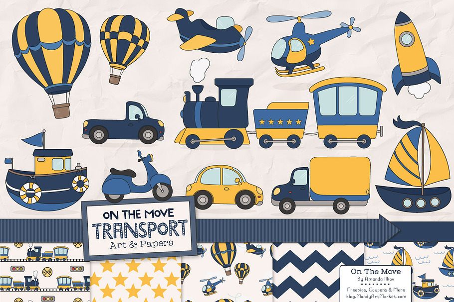 Navy & Yellow Transportation Clipart