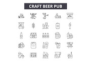 Craft beer pub line icons, signs set