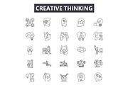 Creative thinking line icons, signs