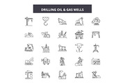 Drilling oil line icons, signs set