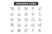 Drinking line icons, signs set