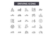 Driving line icons, signs set