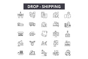 Drop shipping line icons, signs set