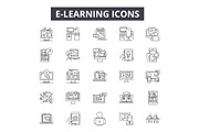 E learning line icons, signs set