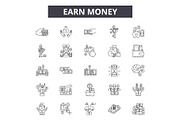 Earn money line icons, signs set