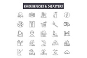 Emergincies and disasters line icons