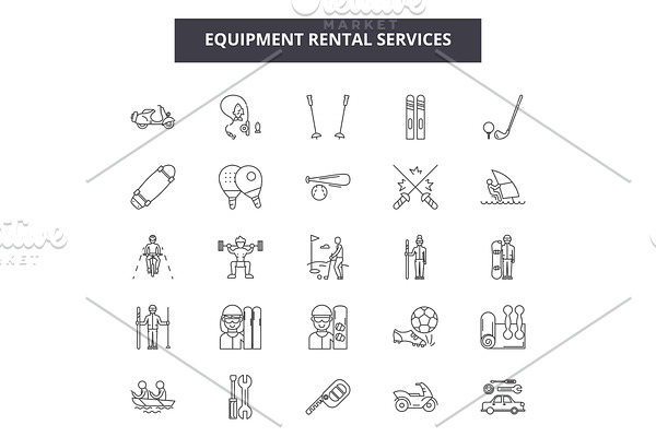 Equipment rental services line icons