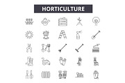 Horticulture line icons, signs set