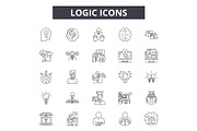 Logic line icons, signs set, vector