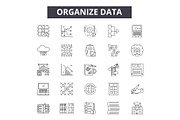 Organize data line icons, signs set