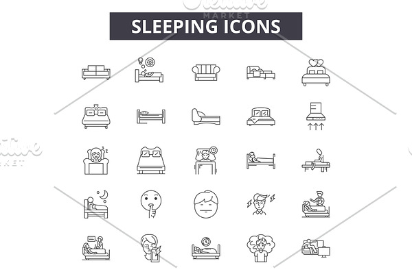 Slleping line icons, signs set