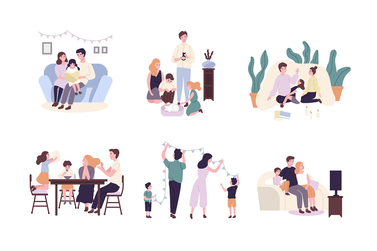 Family at home in Illustrations - product preview 8