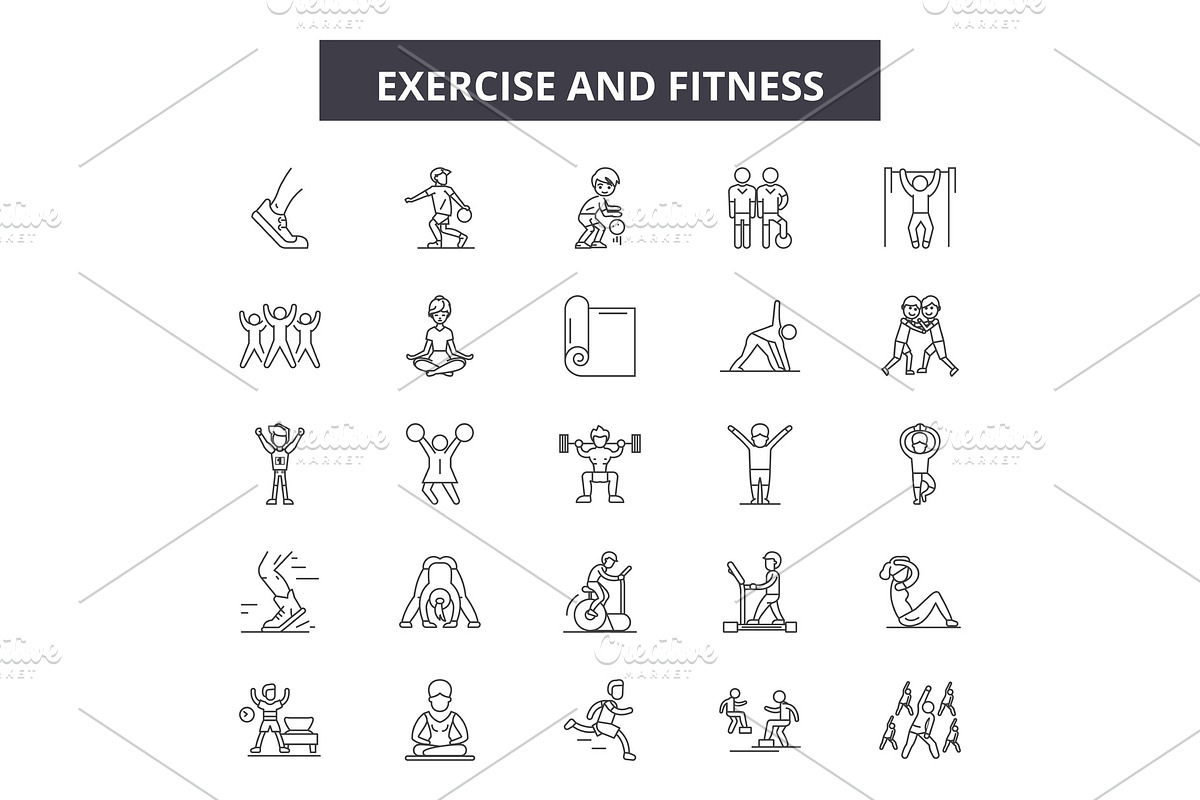 Exercise and fitness line icons in Illustrations - product preview 8