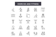 Exercise and fitness line icons