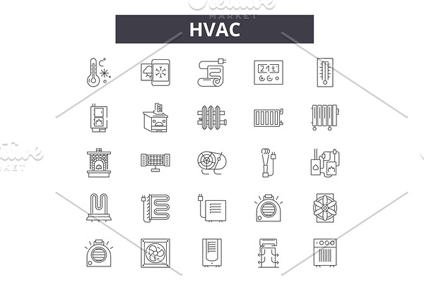 Hvac line icons, signs set, vector