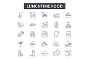 Lunchtime food line icons, signs set